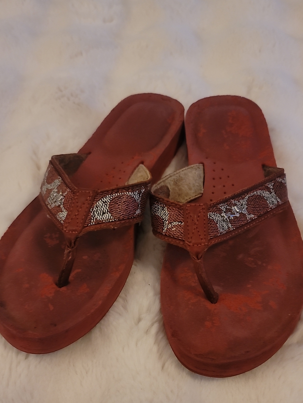 Coach Logo Thong Sandals in Red